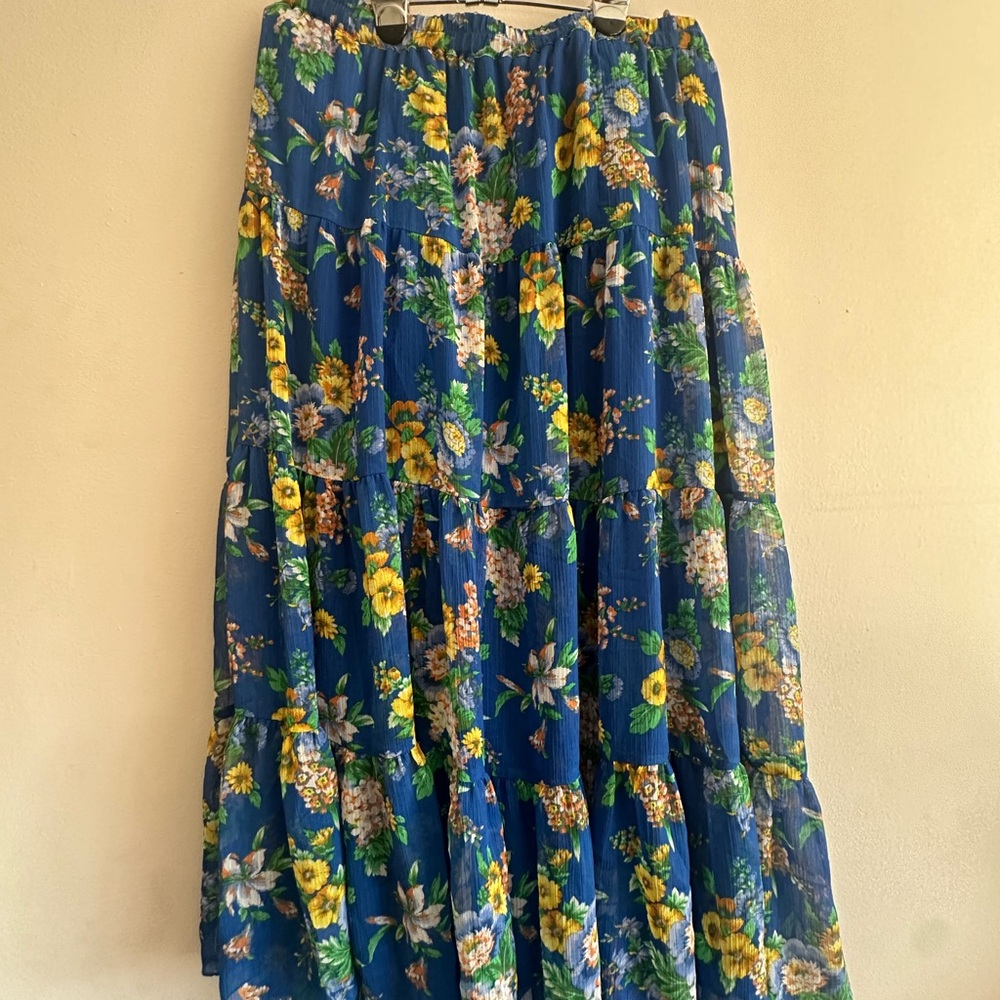 Linea by Louis Dell'Olio Floral Blue and Yellow Maxi Skirt